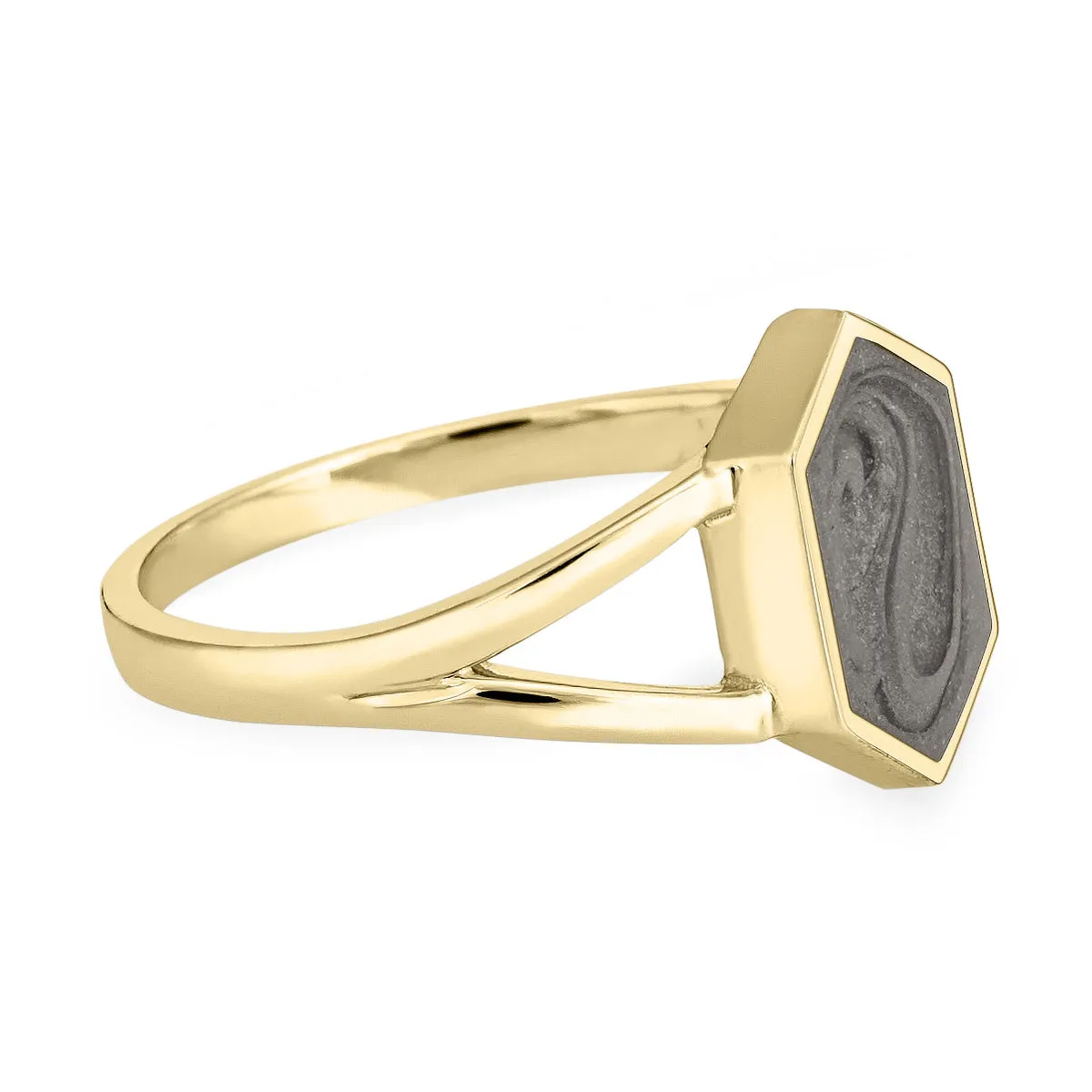 Hexagon Split Shank Cremation Ring in 14K Yellow Gold