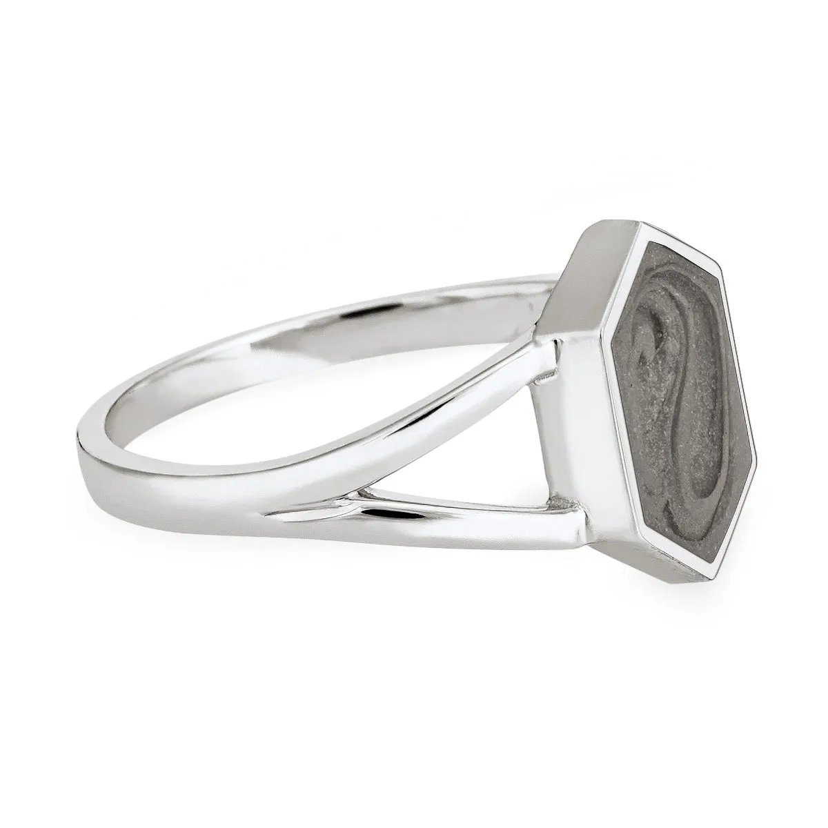Hexagon Split Shank Cremation Ring in Sterling Silver