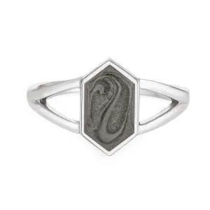 Hexagon Split Shank Cremation Ring in Sterling Silver
