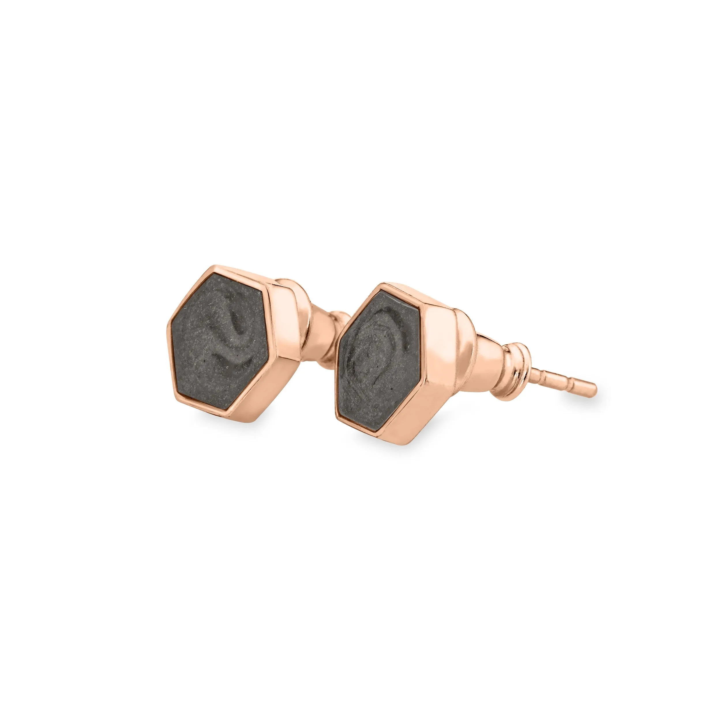 Hexagon Stud Cremation Earrings in 14K Rose Gold