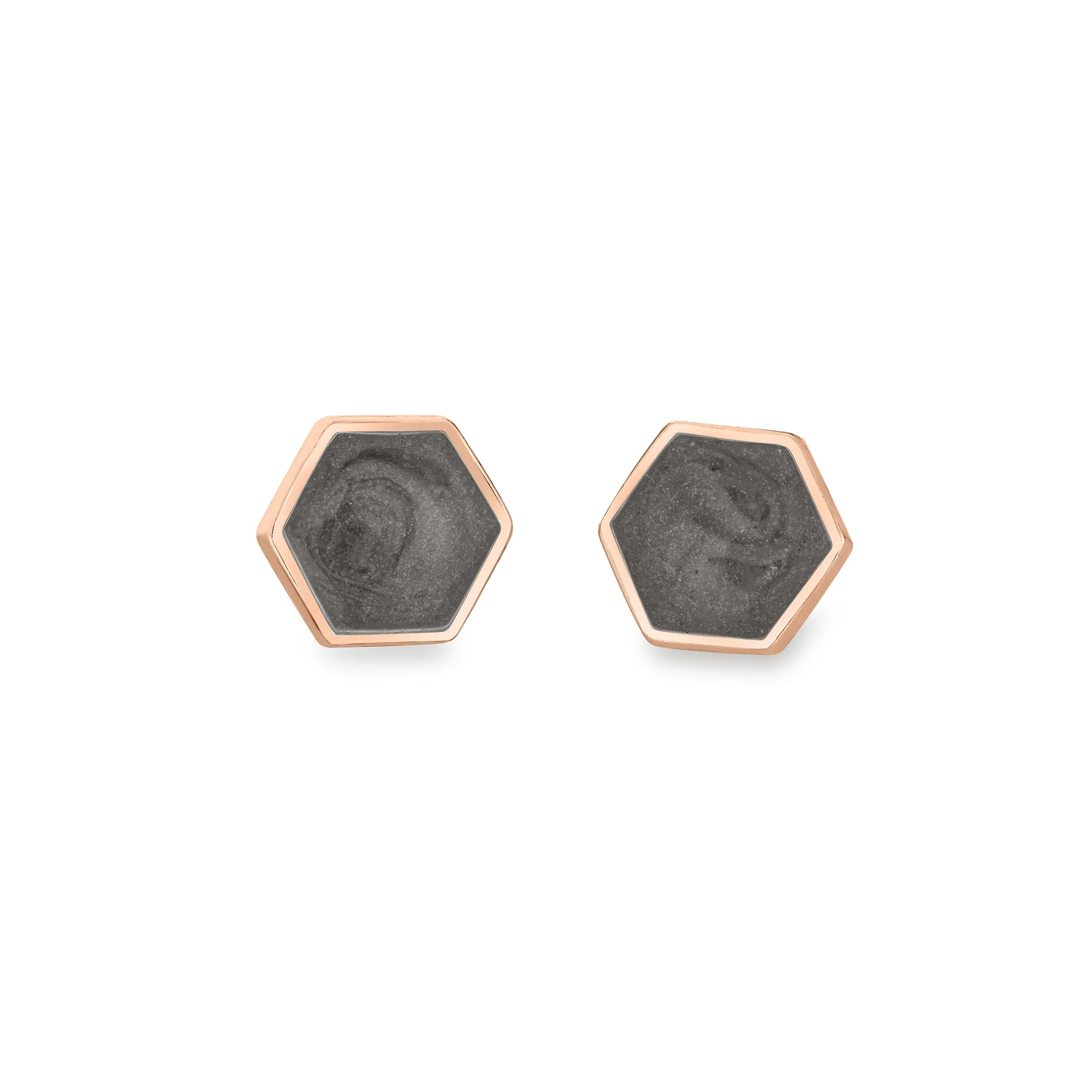 Hexagon Stud Cremation Earrings in 14K Rose Gold