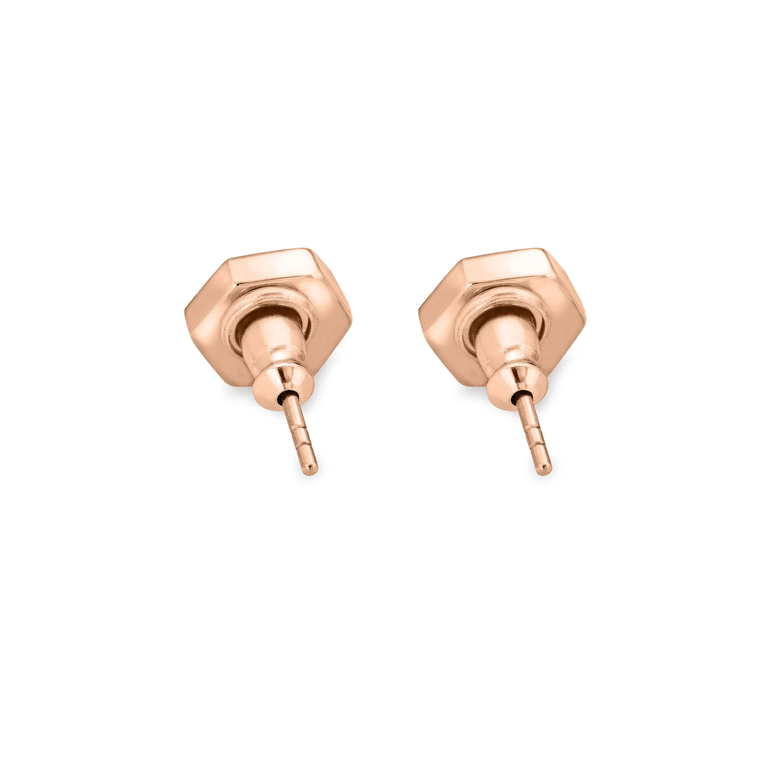 Hexagon Stud Cremation Earrings in 14K Rose Gold