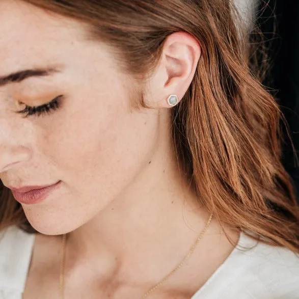 Hexagon Stud Cremation Earrings in 14K Rose Gold