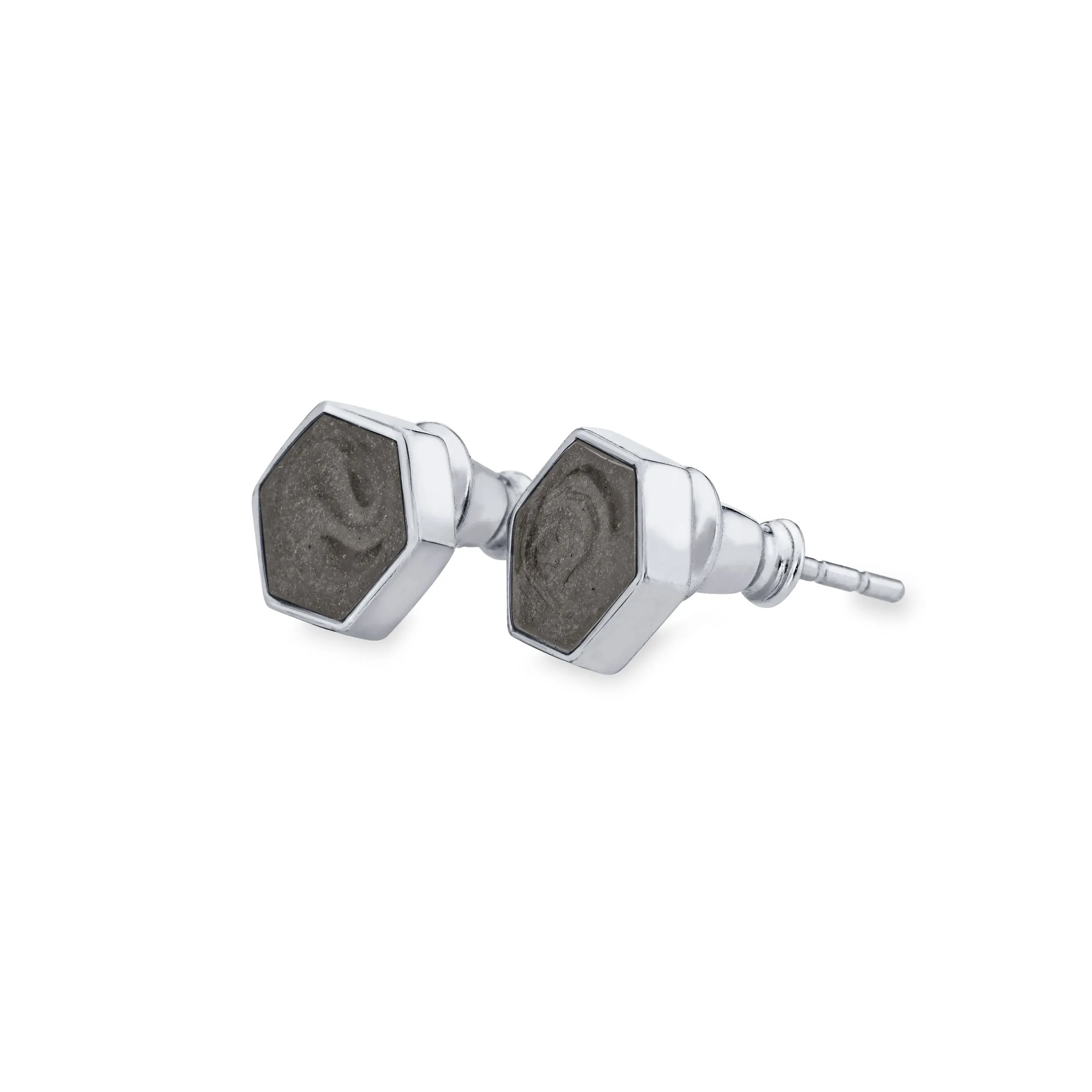 Hexagon Stud Cremation Earrings in 14K White Gold