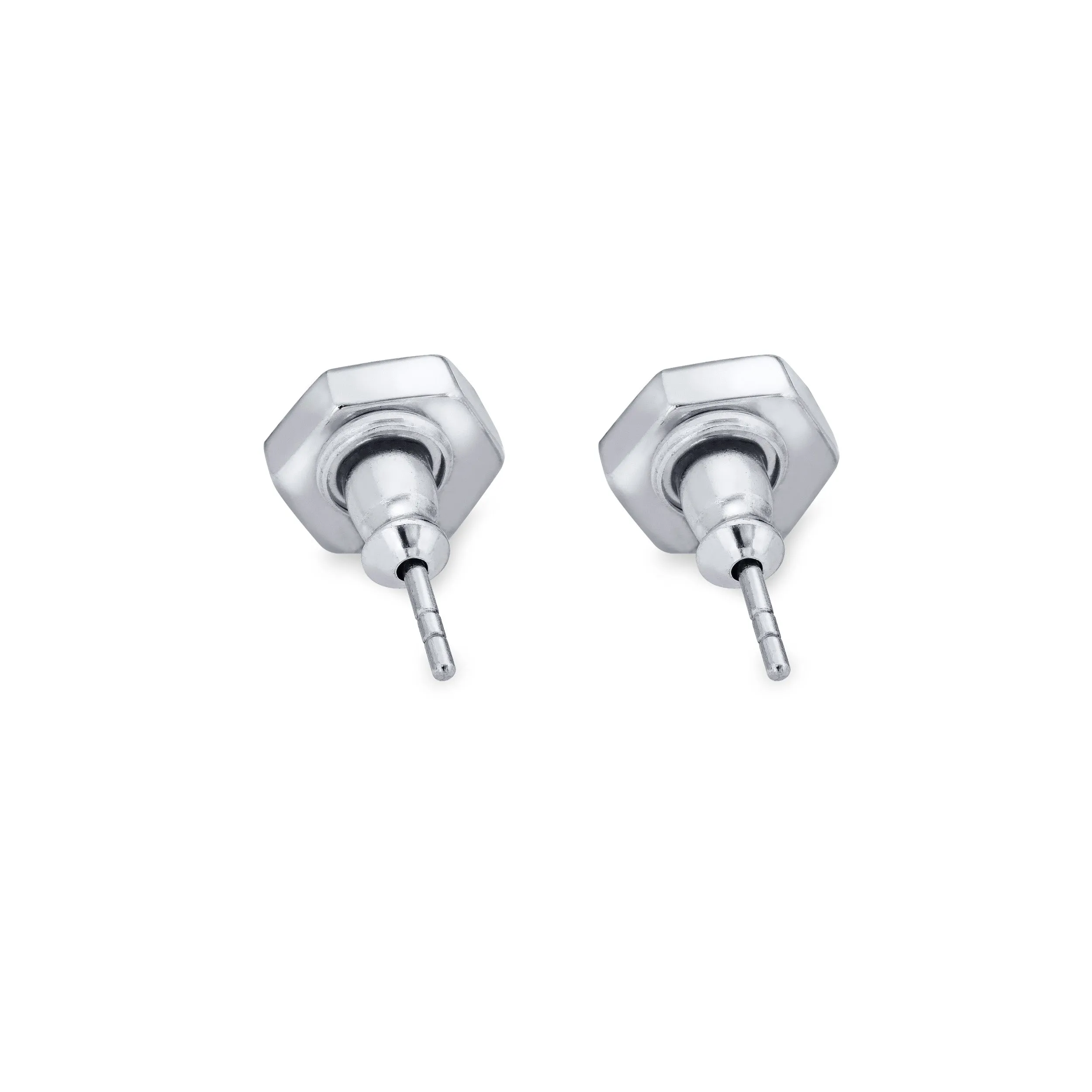 Hexagon Stud Cremation Earrings in 14K White Gold