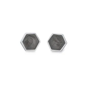 Hexagon Stud Cremation Earrings in 14K White Gold