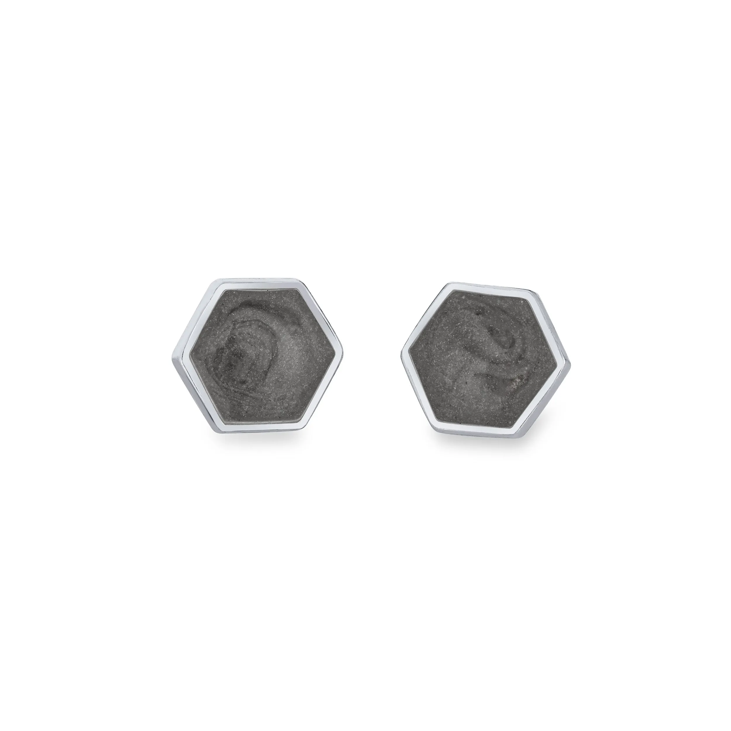 Hexagon Stud Cremation Earrings in 14K White Gold