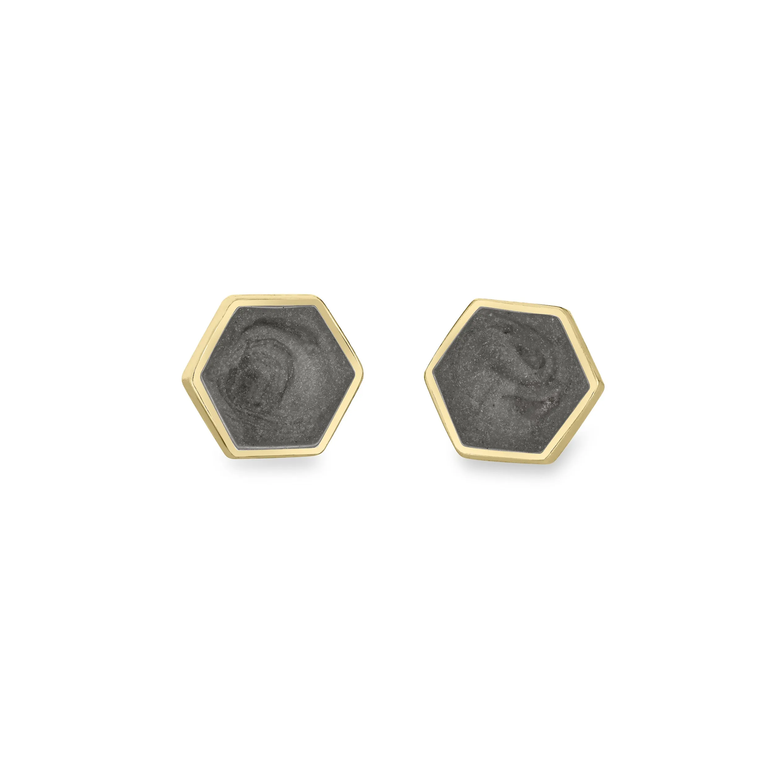Hexagon Stud Cremation Earrings in 14K Yellow Gold