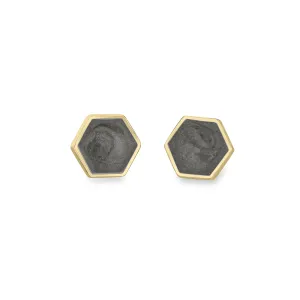 Hexagon Stud Cremation Earrings in 14K Yellow Gold