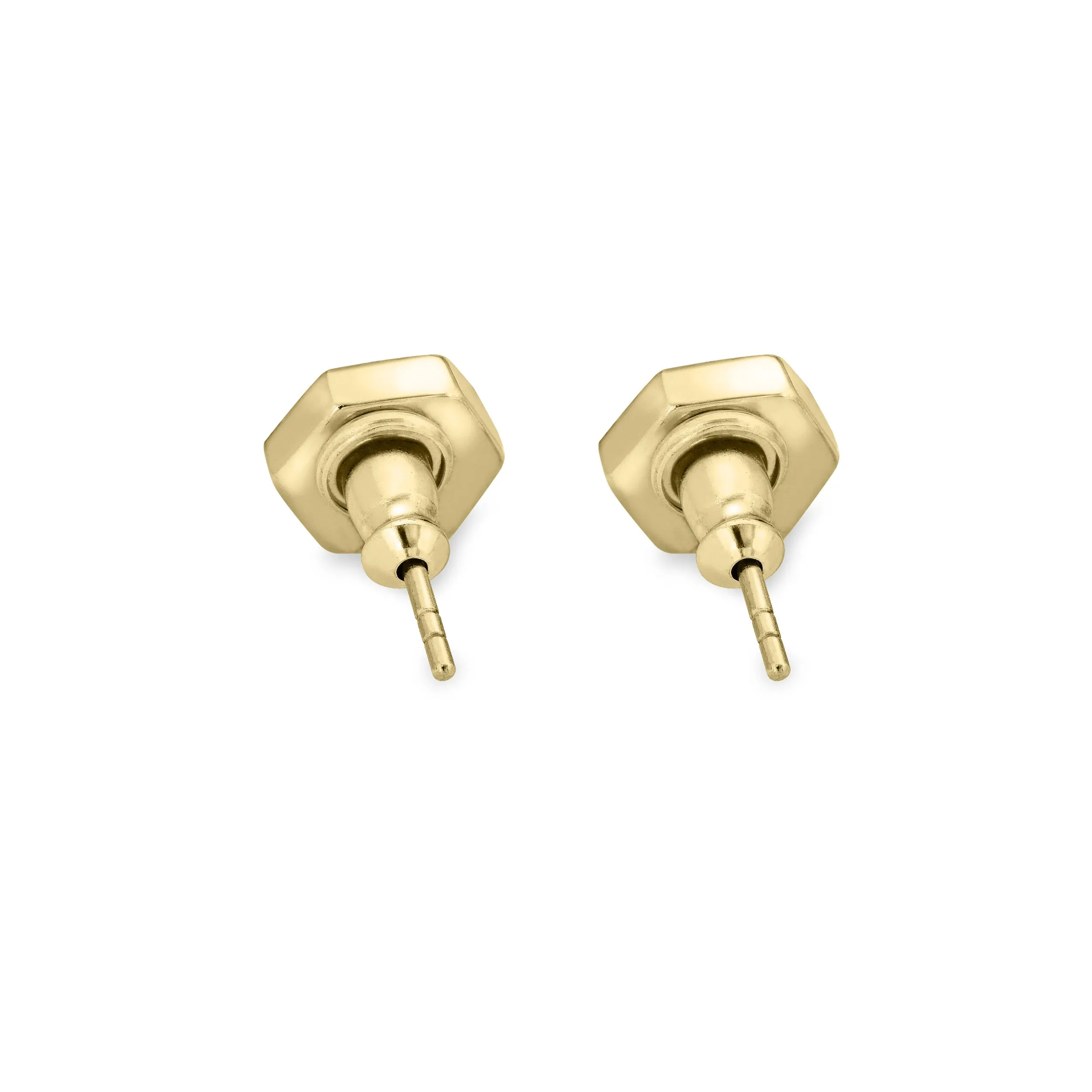 Hexagon Stud Cremation Earrings in 14K Yellow Gold