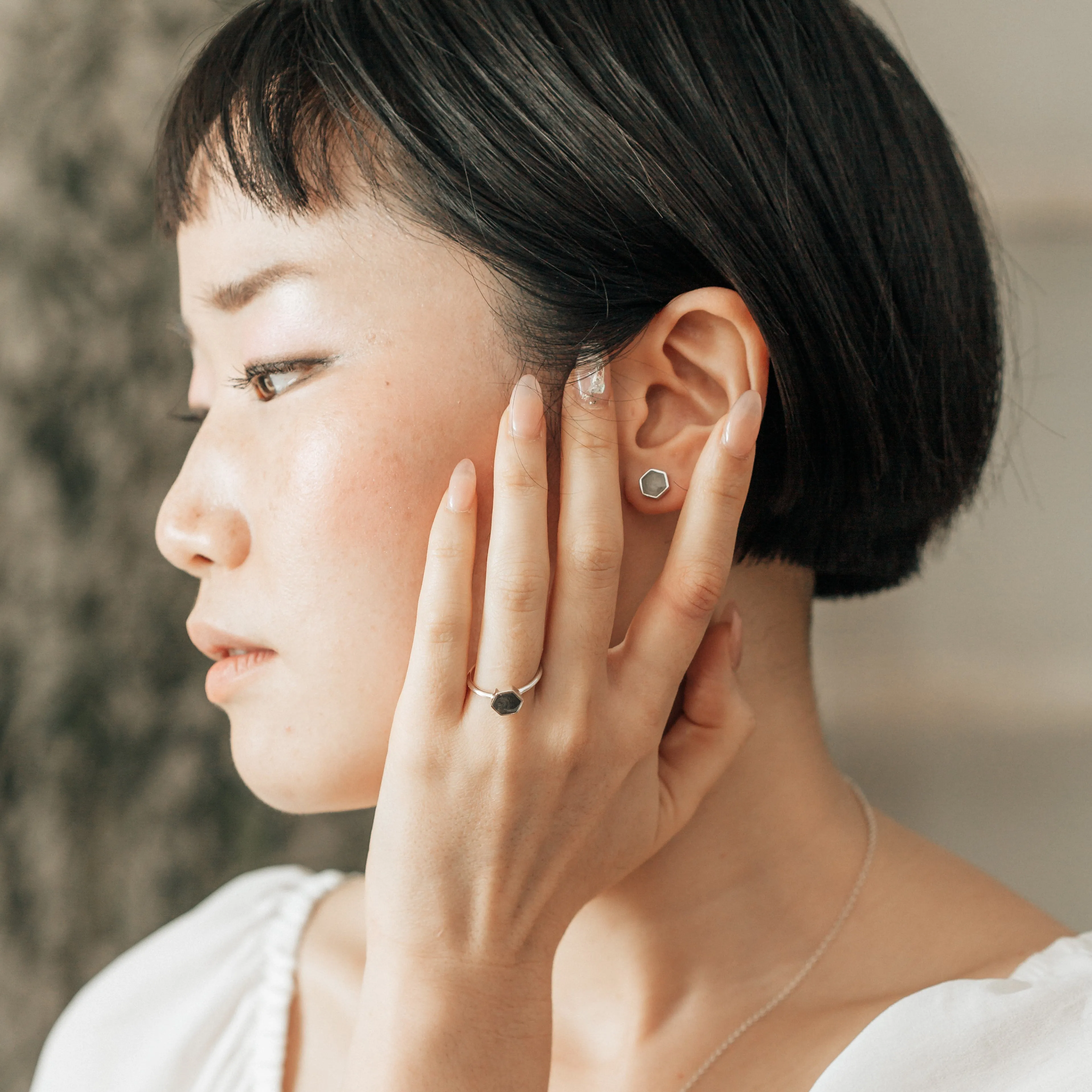 Hexagon Stud Cremation Earrings in 14K Yellow Gold