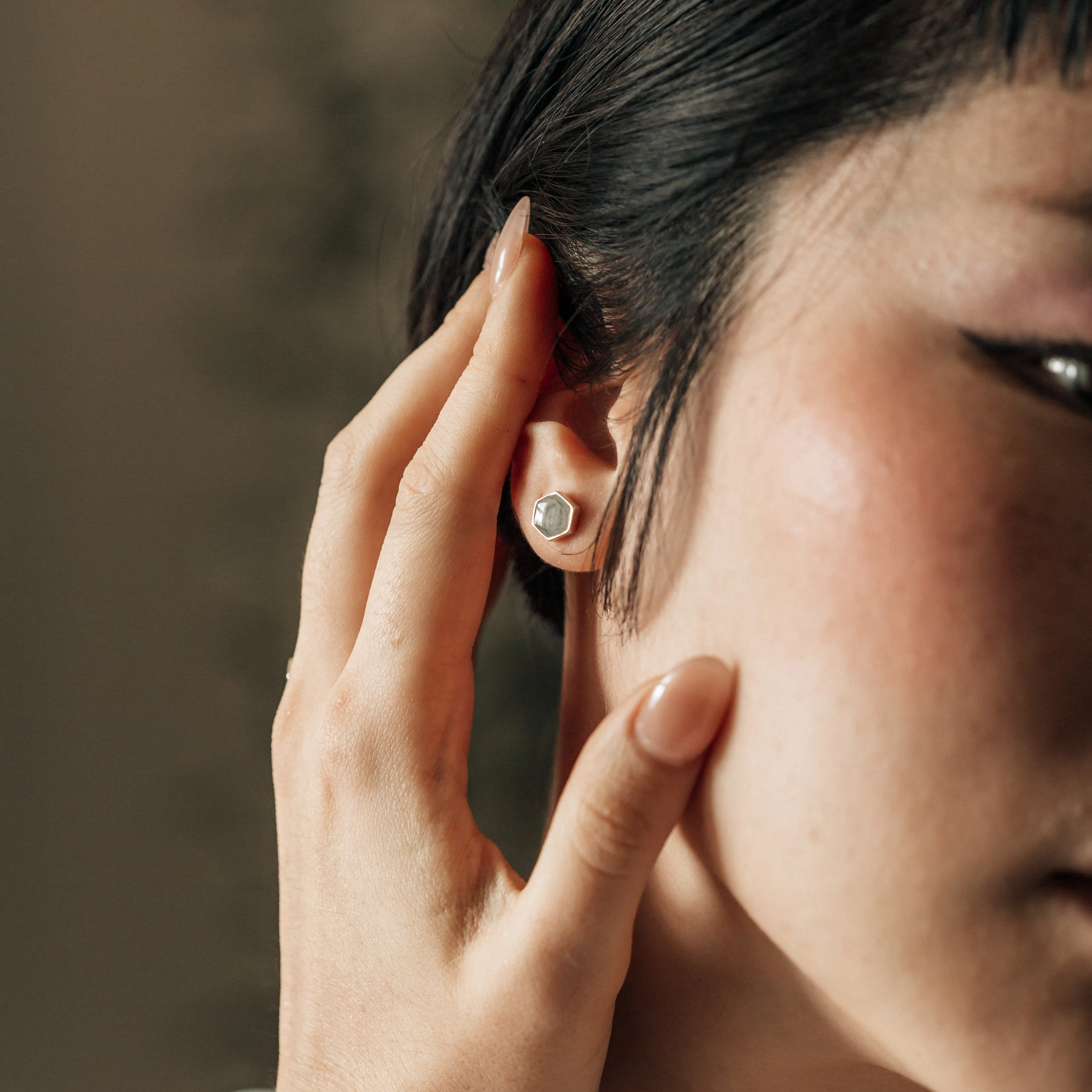 Hexagon Stud Cremation Earrings in 14K Yellow Gold