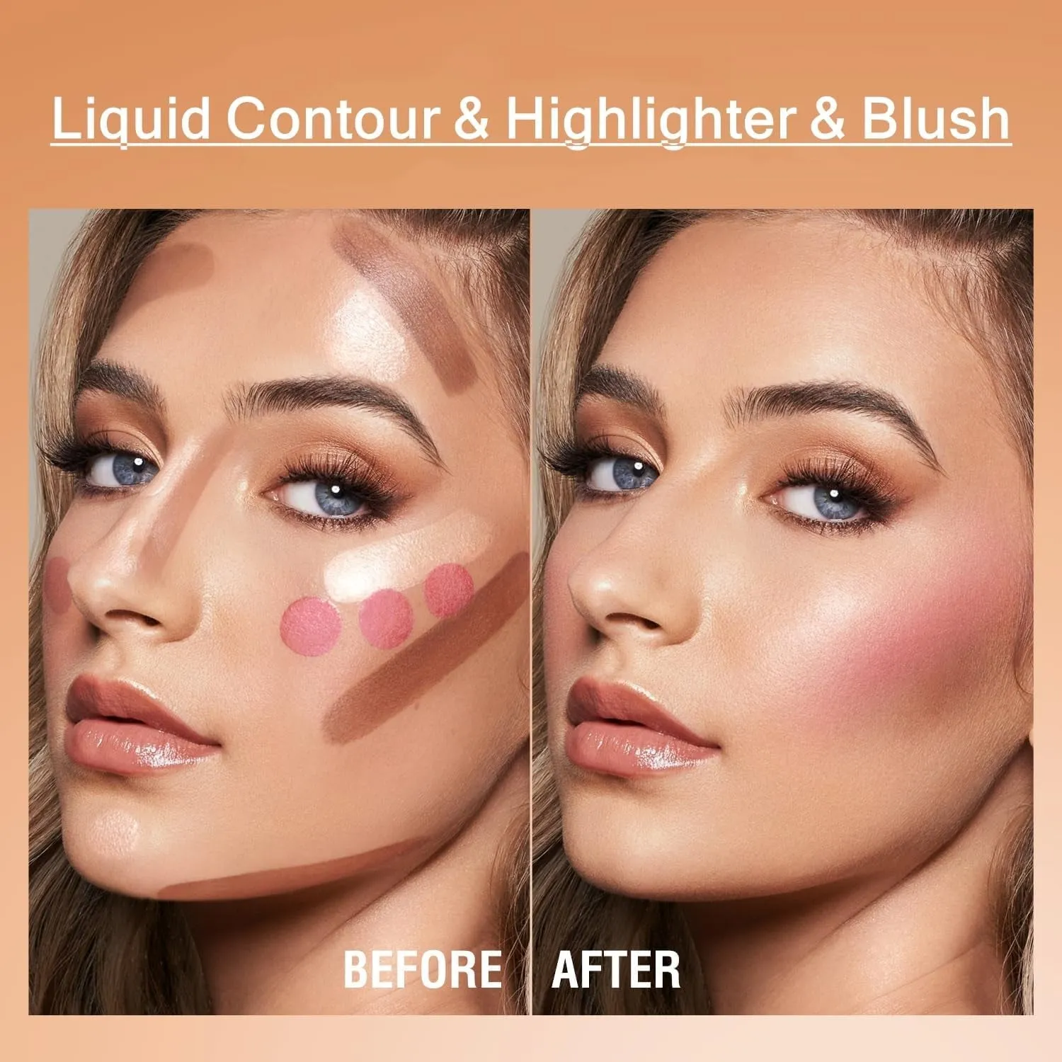 Highly Pigmented Liquid Contour - Built-In Sponge Tip Sculpted Complexion Wand Contour Long Lasting Natural Buildable Highlighters Contour Contouring Bronzer (Contour Blush Highlighter)