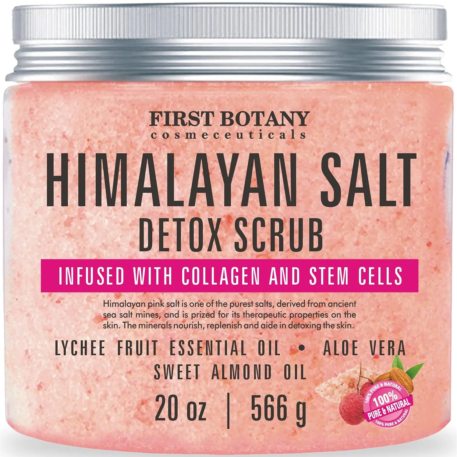 Himalayan Salt Body Scrub with Collagen and Stem Cells - Natural Exfoliating Salt Scrub & Body and Face Souffle helps with Moisturizing Skin, Acne, Cellulite, Dead Skin Scars, Wrinkles (11 oz)