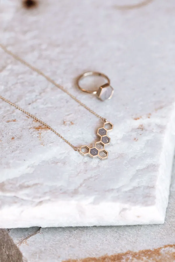 Honeycomb Cremation Necklace in 14K White Gold