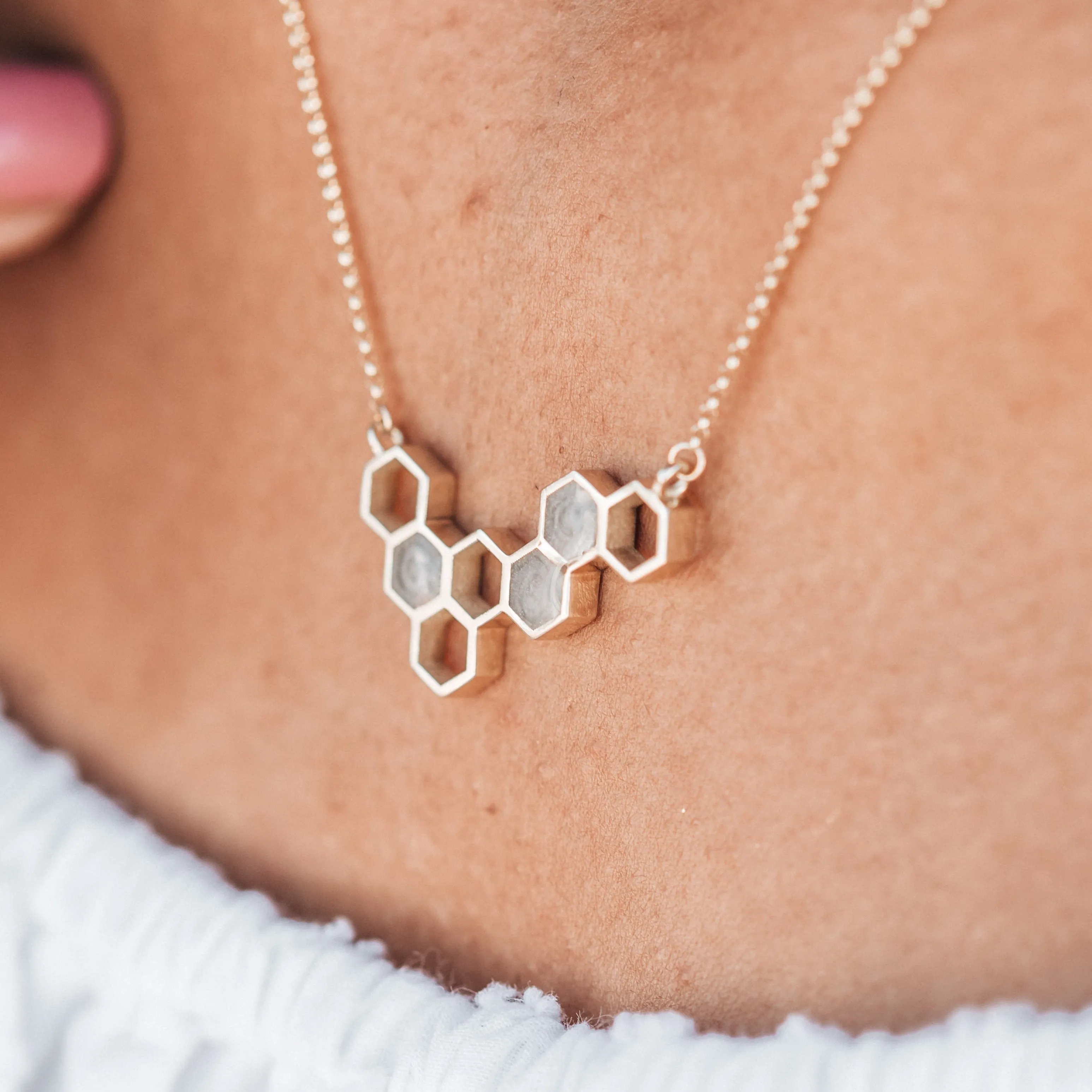 Honeycomb Cremation Necklace in 14K Yellow Gold