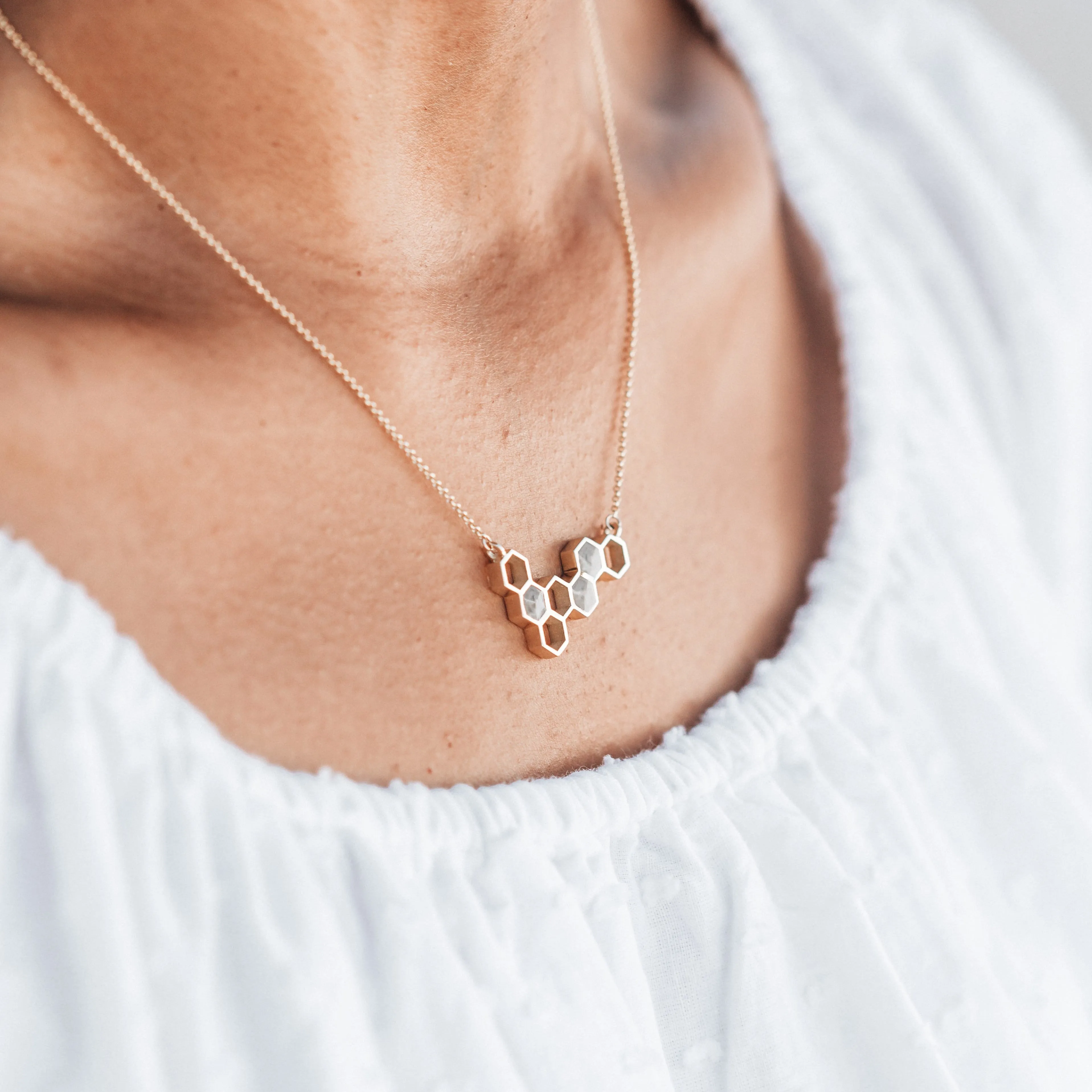 Honeycomb Cremation Necklace in 14K Yellow Gold