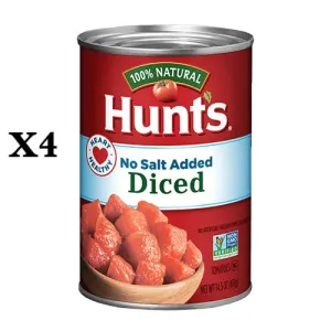 HUNTS DICED TOMATOES - NO SALT ADDED 14.5 Oz, X4 Cans BB: 04/17/24