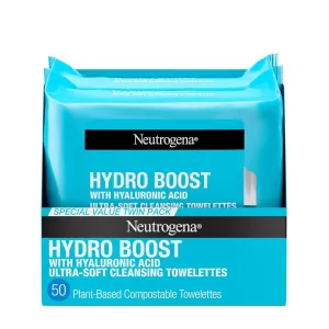 Hydro Boost Face Wipes   Hyaluronic Acid, Hydrating Makeup Remover Wipes Remove Dirt & Waterproof Makeup, Hypoallergenic, 100% Plant-Based Cloth, 2 X 25 Ct