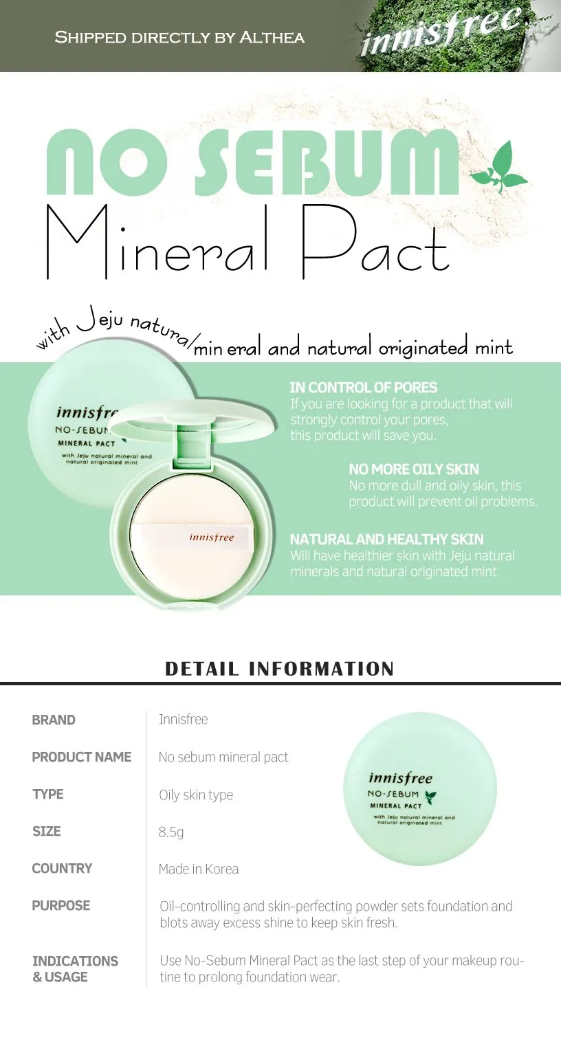 INNISFREE No Sebum Mineral Pact, 8.5g/ 0.29 oz
