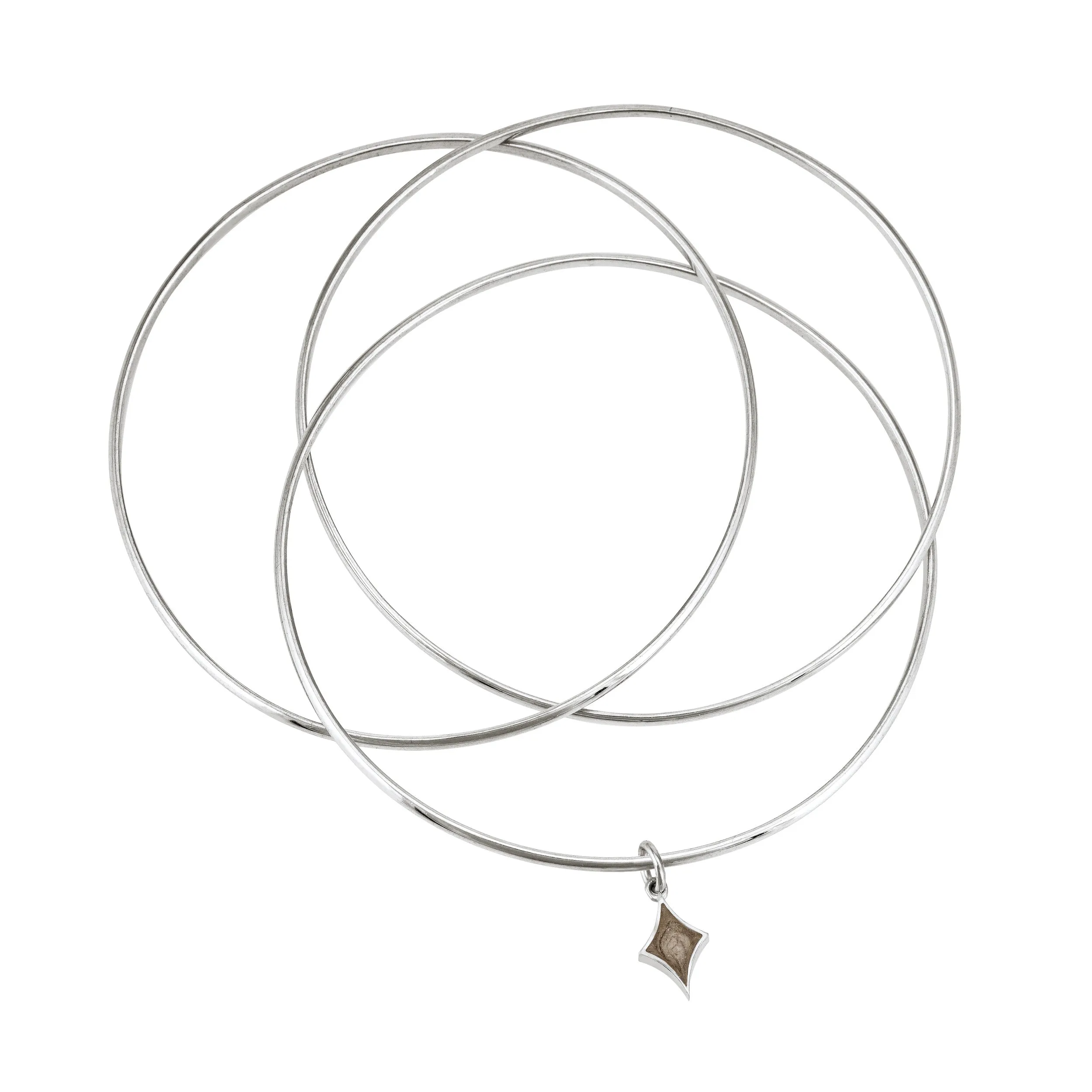 Interlocking Bangle Bracelet with Various Cremation Charms in Sterling Silver
