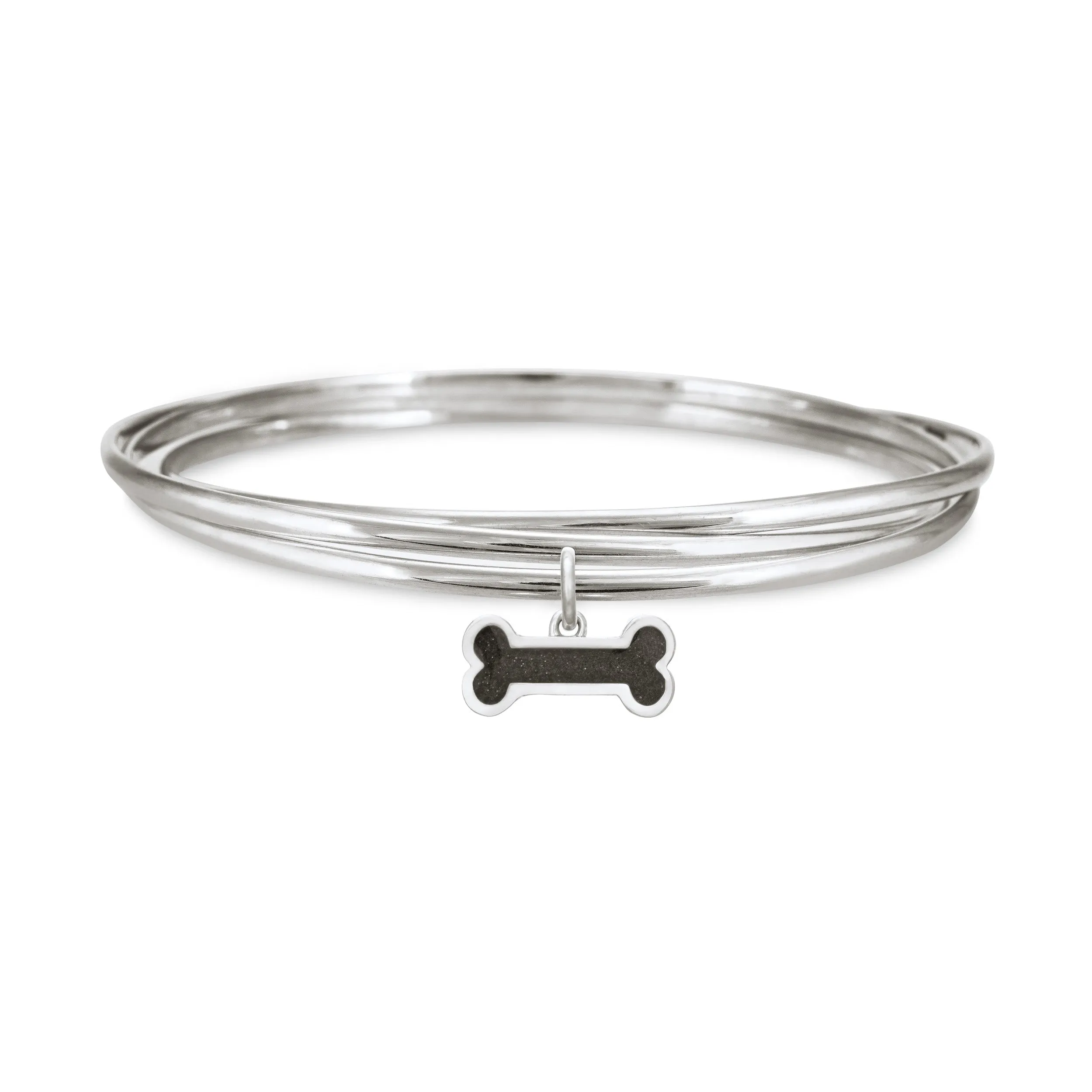 Interlocking Bangle Bracelet with Various Cremation Charms in Sterling Silver