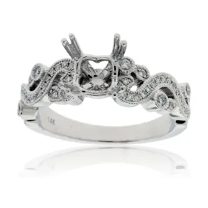 Intricate Style Diamond Engagement Semi-Mount Ring