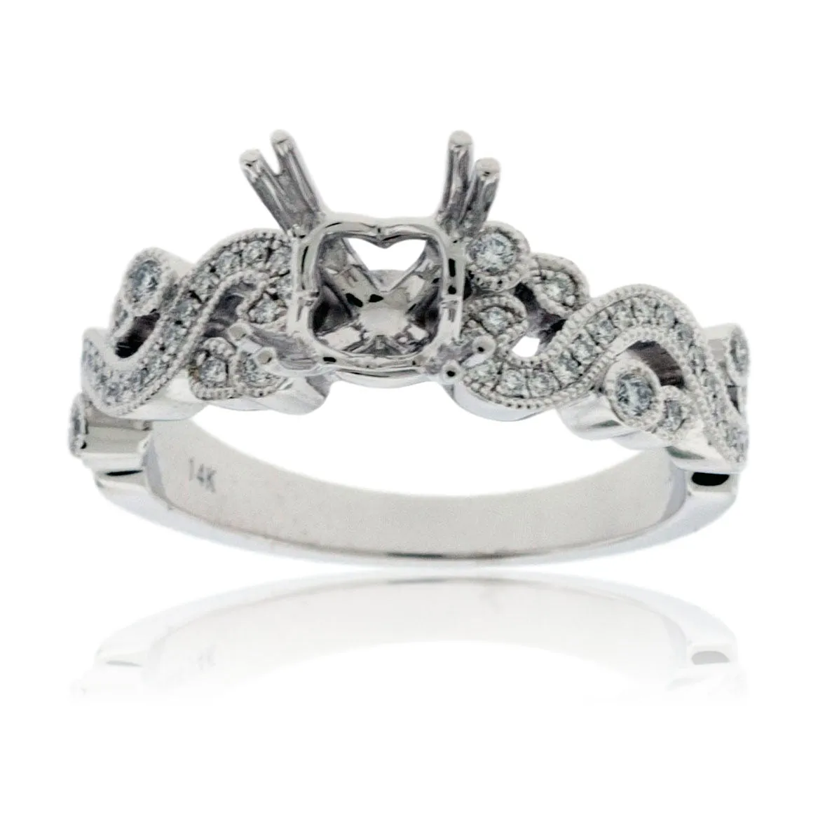 Intricate Style Diamond Engagement Semi-Mount Ring