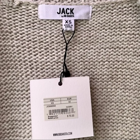Jack by BB Dakota Open Front Ivory Knit Cardigan XS