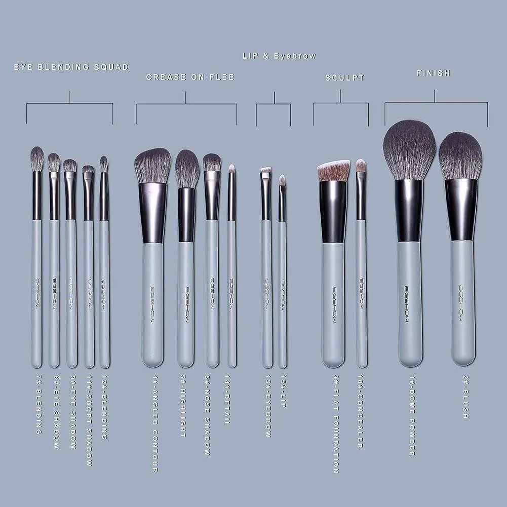 JADE SERIES - 15 PCS MAKEUP BRUSH KIT IN GIFT BOX - AGATE GREY