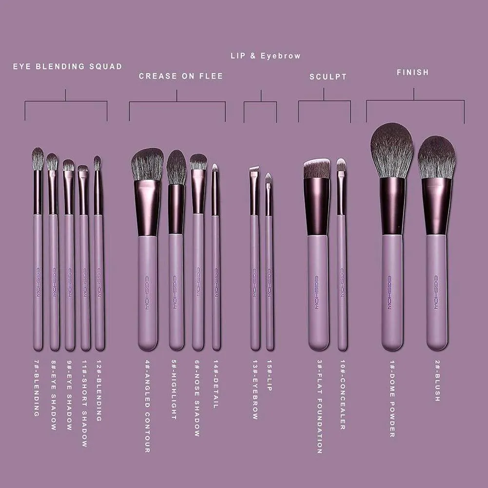 JADE SERIES - 15 PCS MAKEUP BRUSH KIT - SMOKE PURPLE