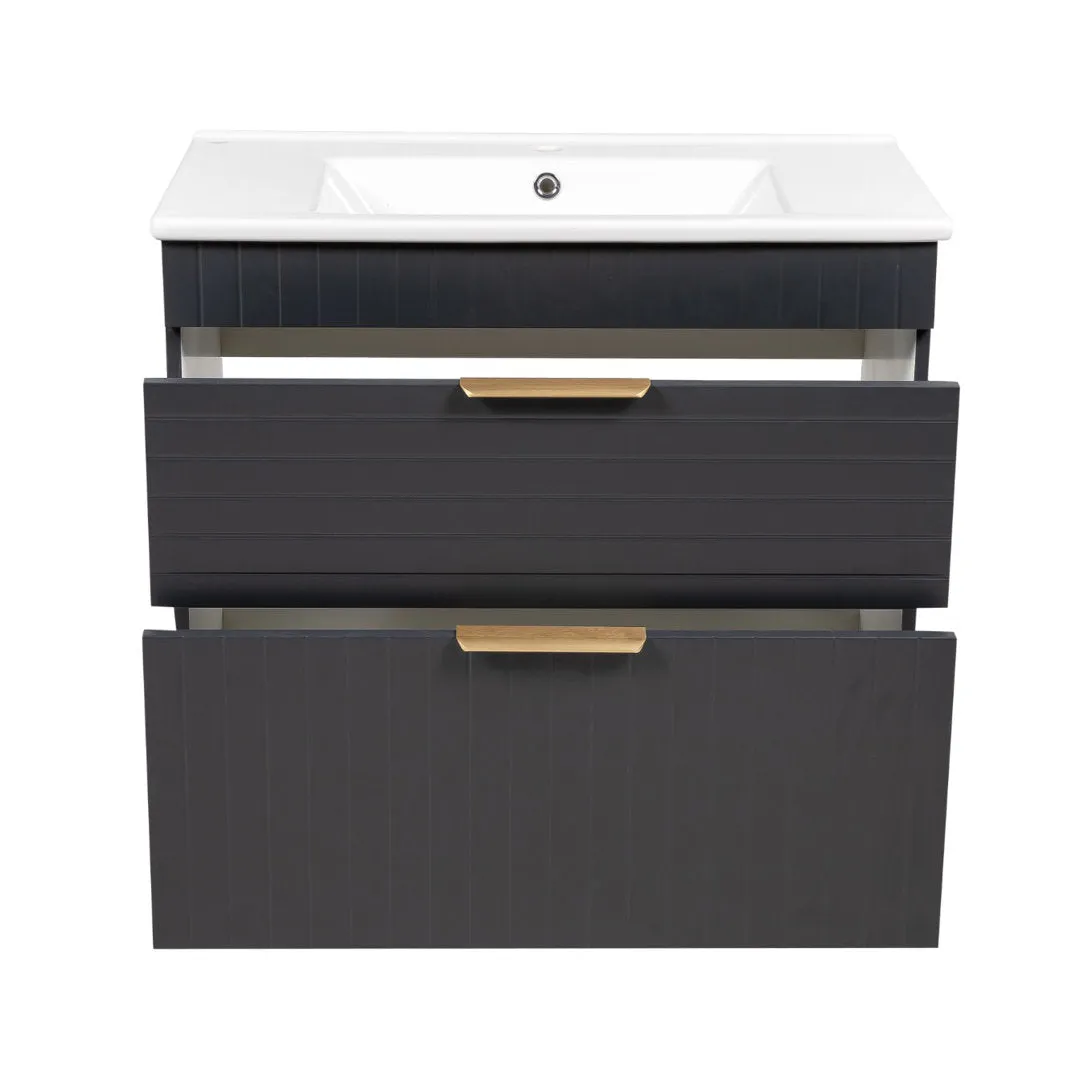 Jakkar 34'' Free Standing Single Bathroom Vanity with Ceramic Top Hokku Designs Base Finish: Antricite Matte