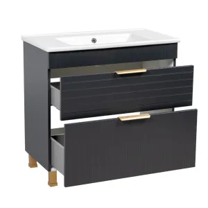 Jakkar 34'' Free Standing Single Bathroom Vanity with Ceramic Top Hokku Designs Base Finish: Antricite Matte