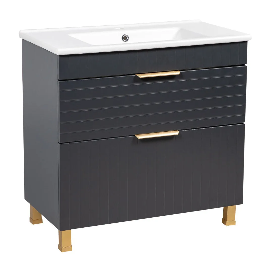 Jakkar 34'' Free Standing Single Bathroom Vanity with Ceramic Top Hokku Designs Base Finish: Antricite Matte