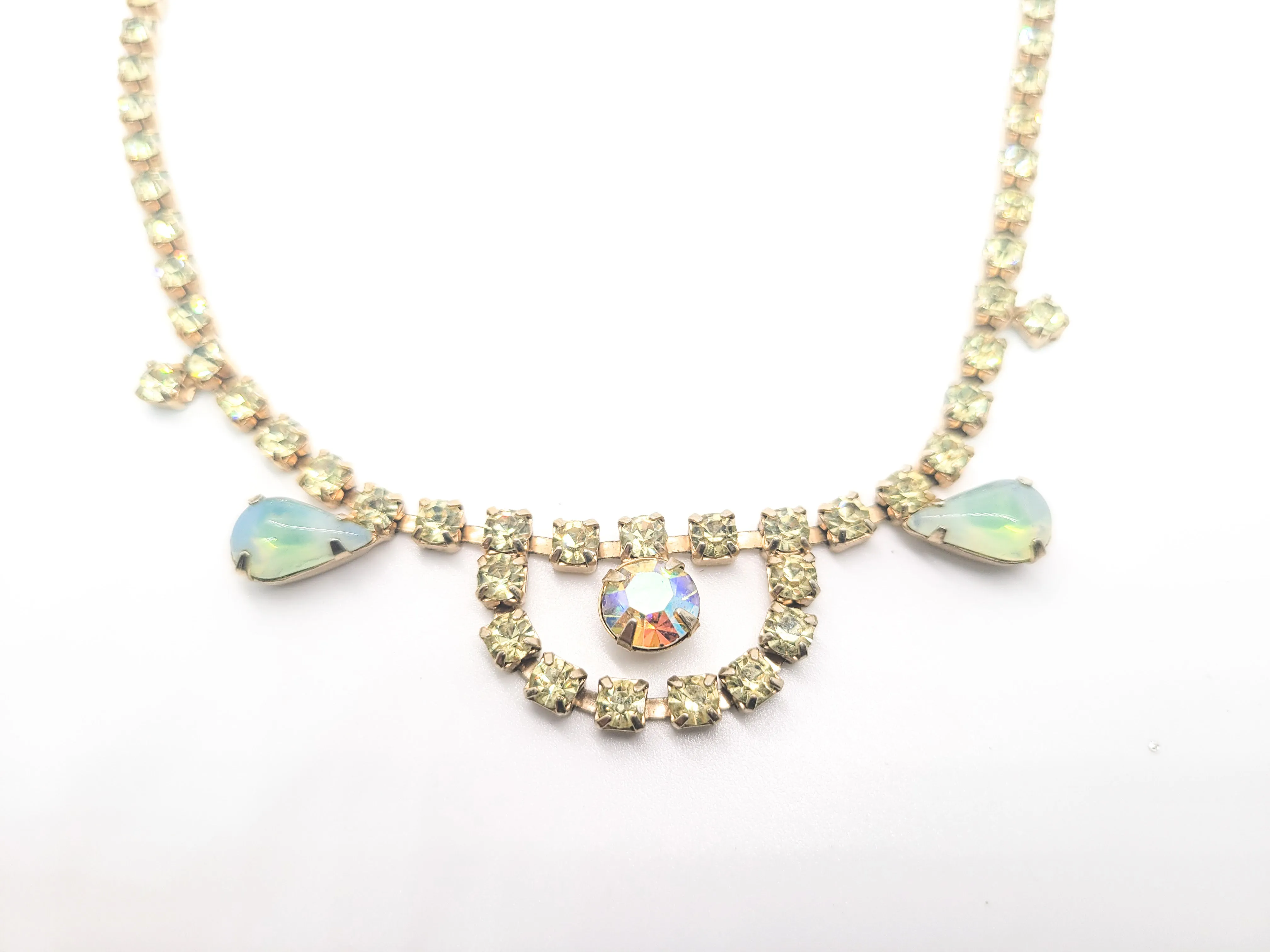 Jonquil yellow rhinestone Sabrina scalloped vintage rhinestone choker necklace