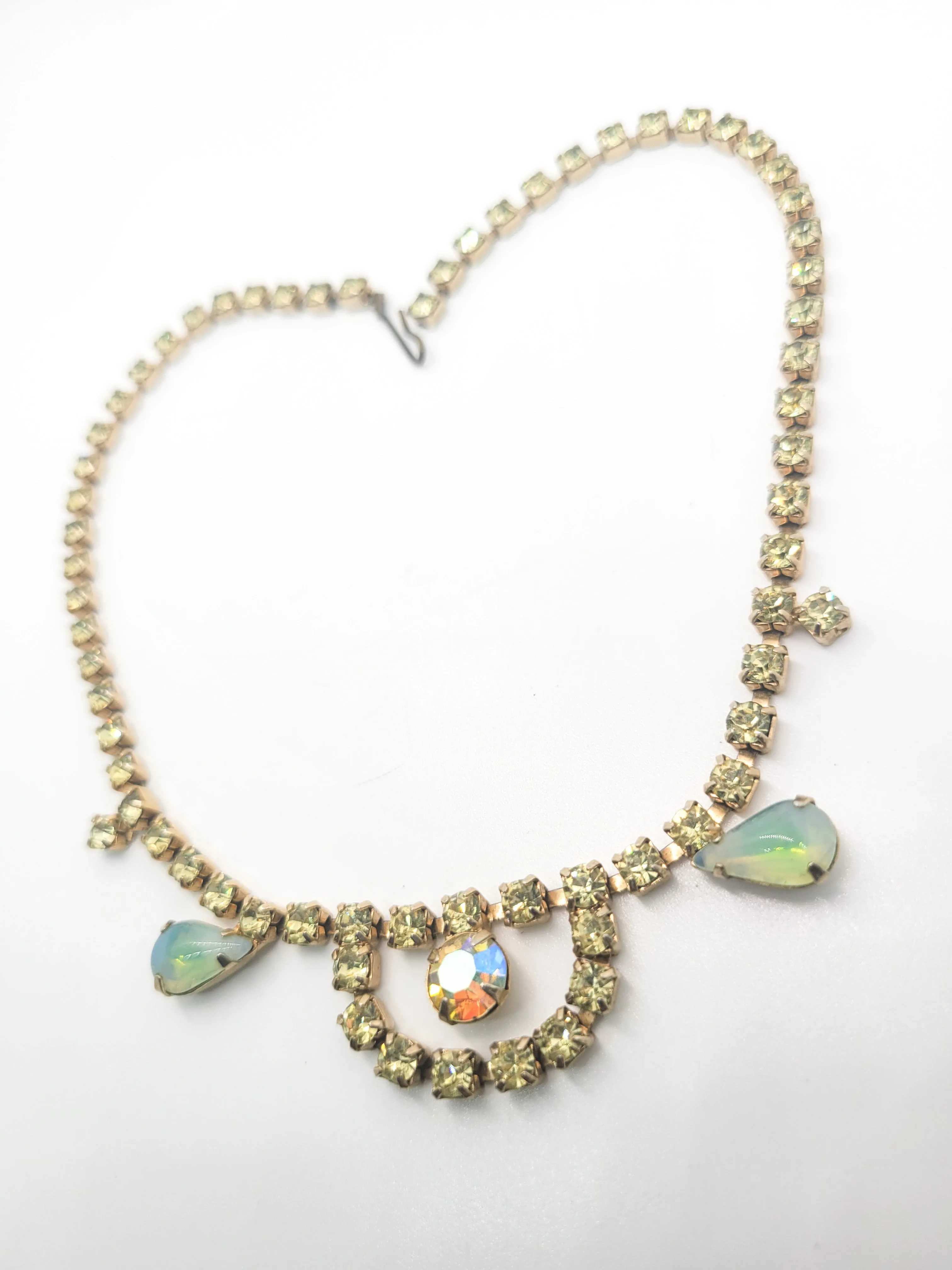 Jonquil yellow rhinestone Sabrina scalloped vintage rhinestone choker necklace