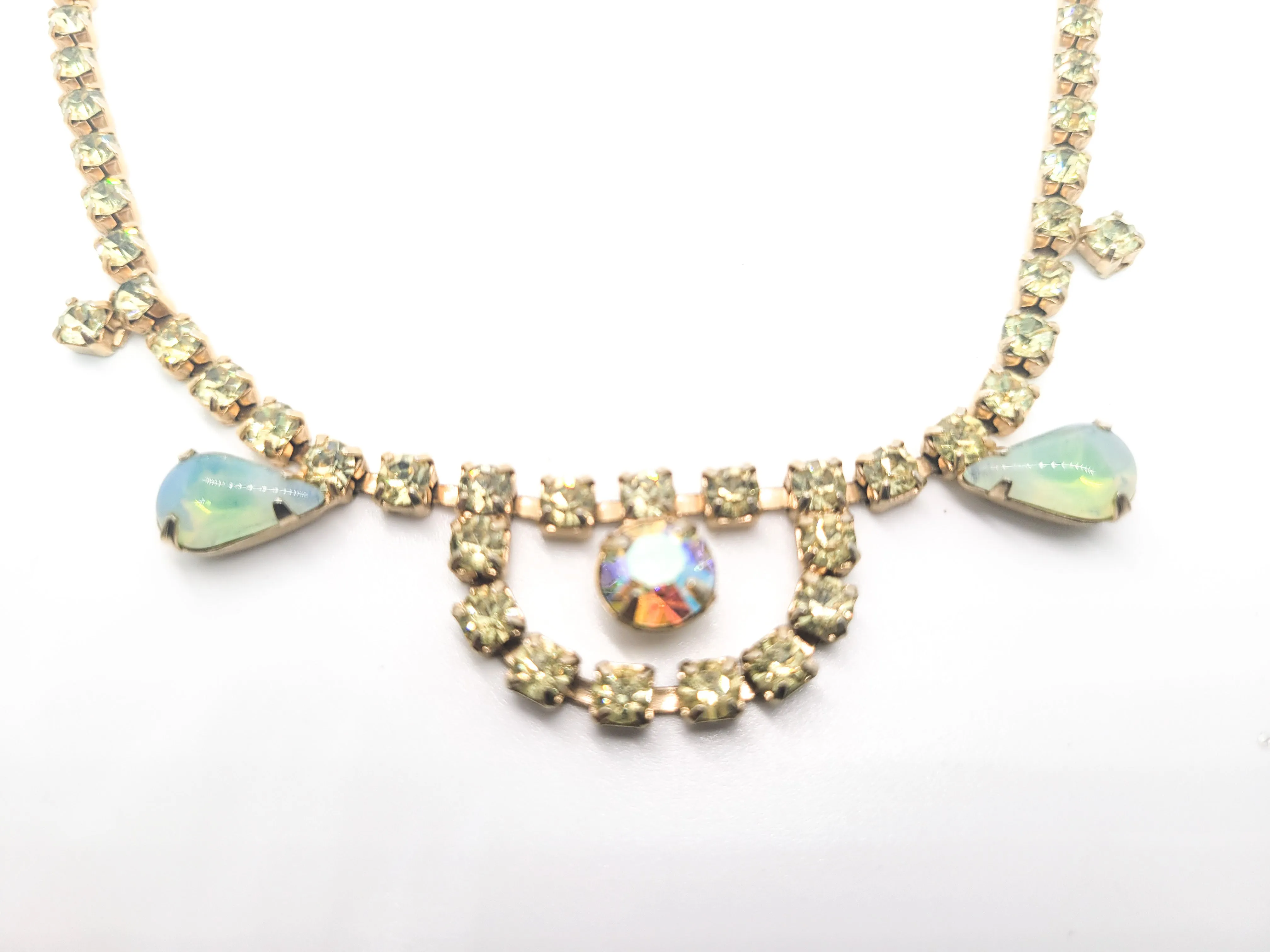 Jonquil yellow rhinestone Sabrina scalloped vintage rhinestone choker necklace