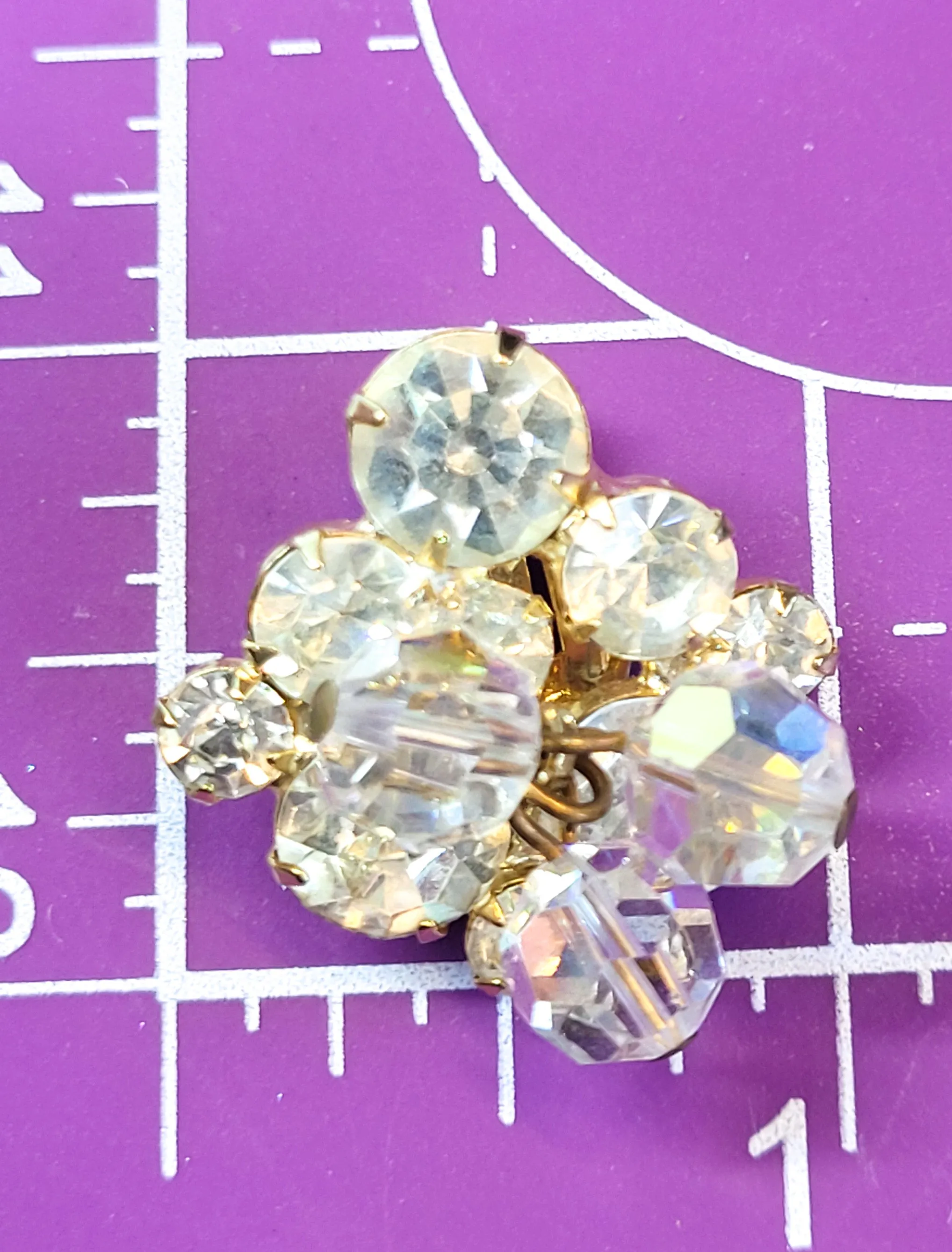 Juliana verified beaded aurora borealis clear rhinestone chaton vintage clip on earrings