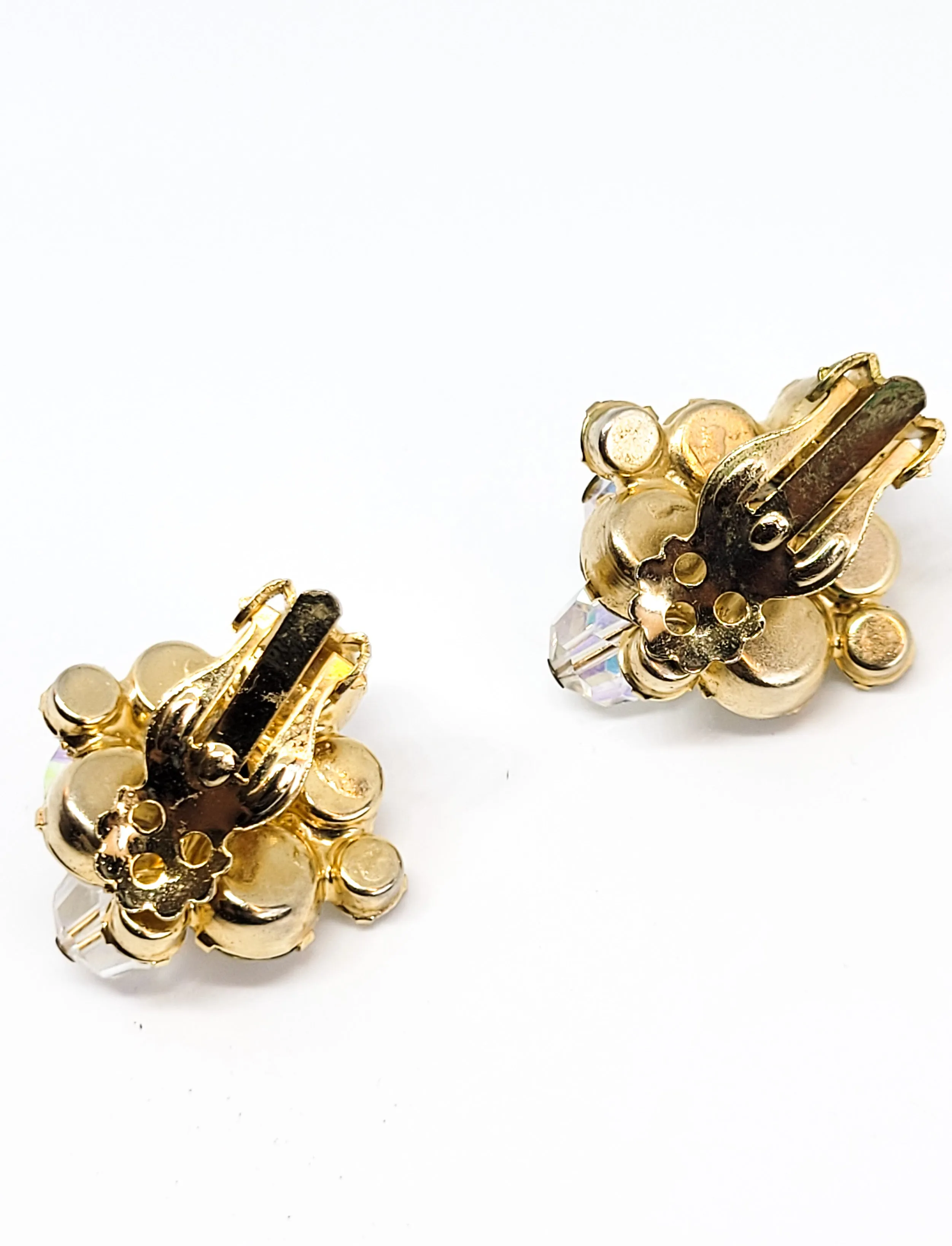 Juliana verified beaded aurora borealis clear rhinestone chaton vintage clip on earrings
