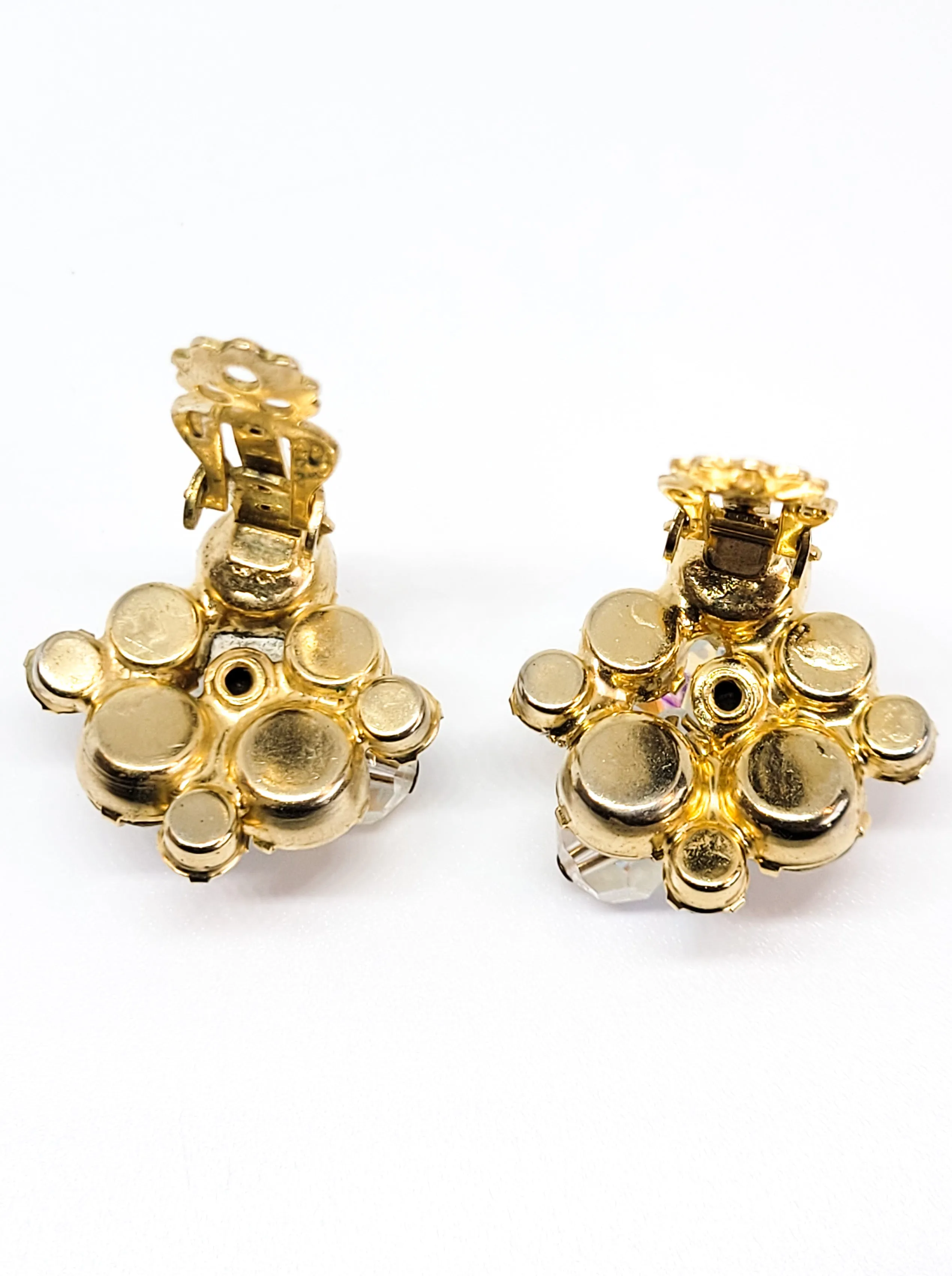 Juliana verified beaded aurora borealis clear rhinestone chaton vintage clip on earrings