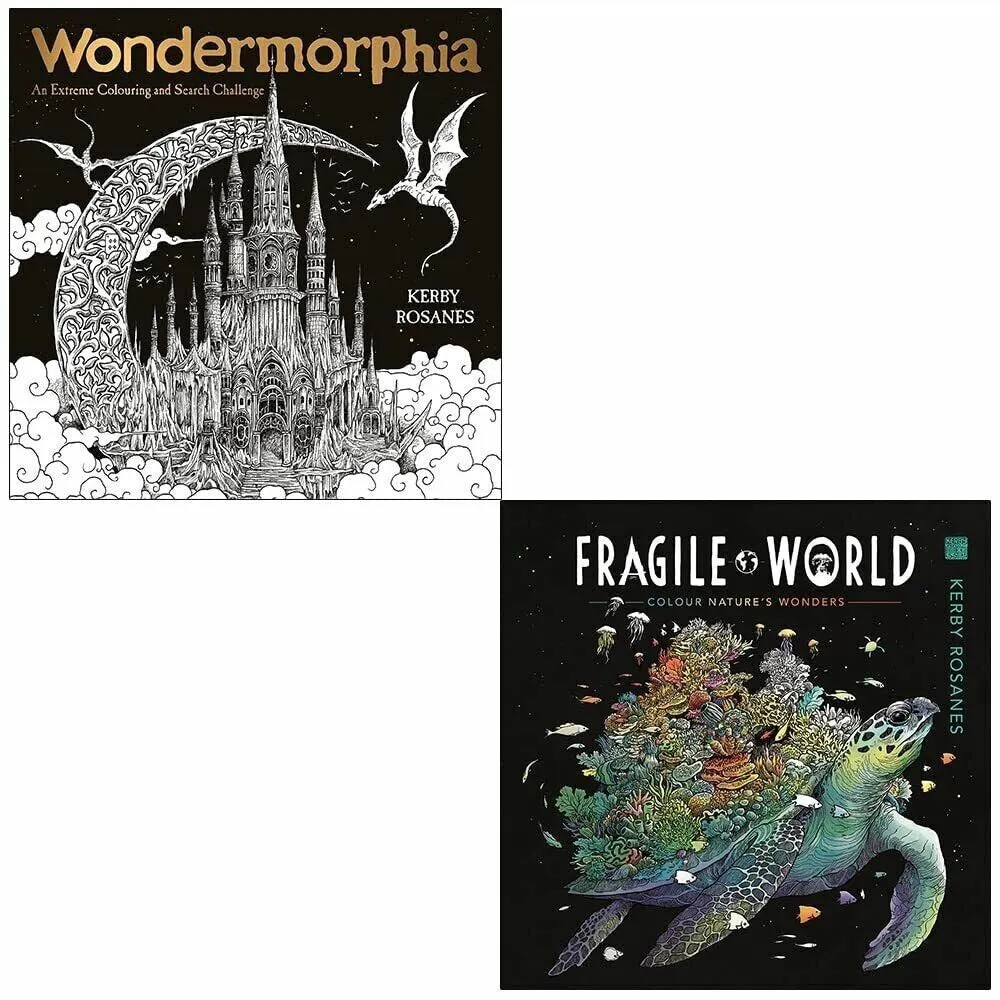 Kerby Rosanes Colouring Book Collection 2 Books Set (Wondermorphia, Fragile World)