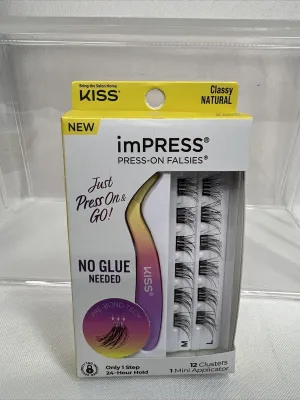 KISS ImPRESS Classy NATURAL Press On Lashes 12 Clusters No Glue Need COMBINESHIP