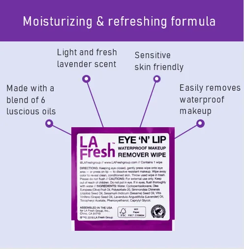 LA Fresh Waterproof Makeup Remover Wipes Individual Wrapped