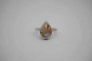 Labradorite Silver Textured Band with Bezel Setting Ring