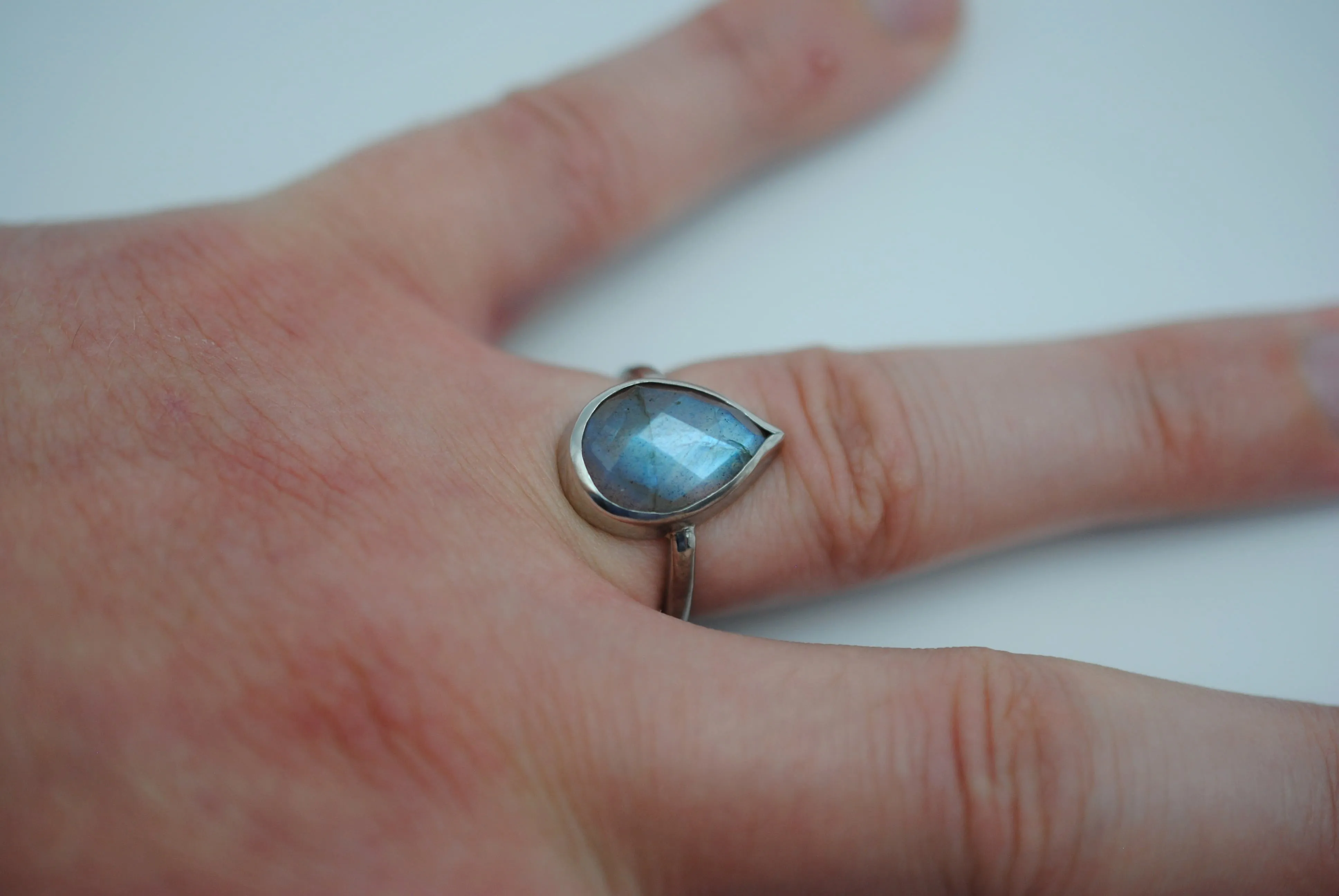 Labradorite Silver Textured Band with Bezel Setting Ring