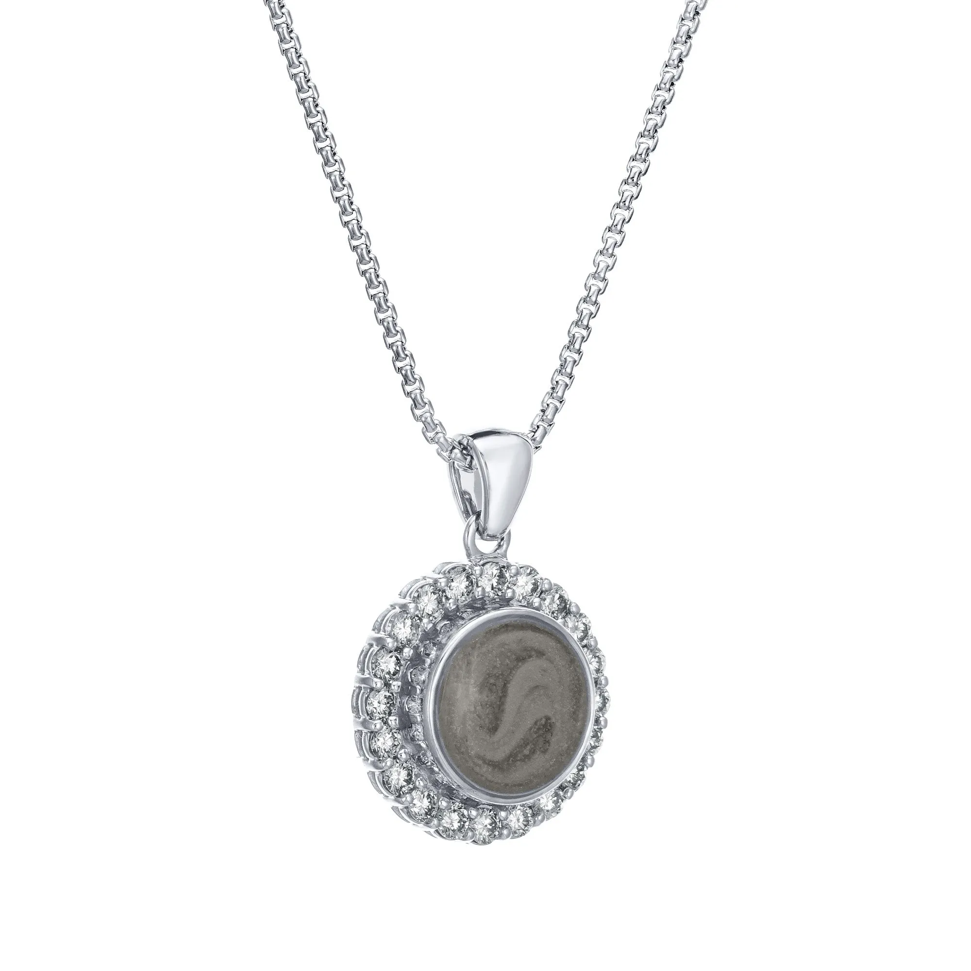Large Diamond Halo Cremation Necklace in 14K White Gold