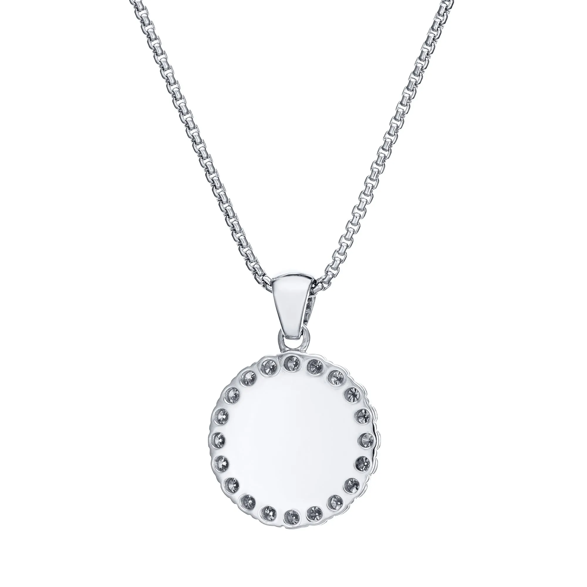 Large Diamond Halo Cremation Necklace in 14K White Gold