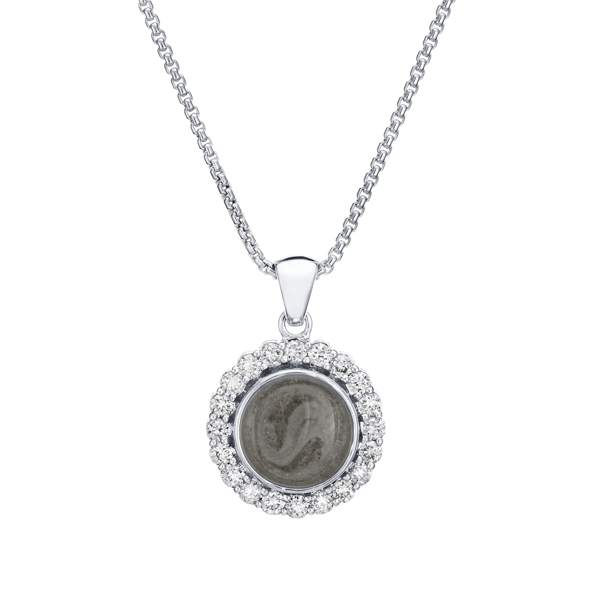 Large Diamond Halo Cremation Necklace in 14K White Gold