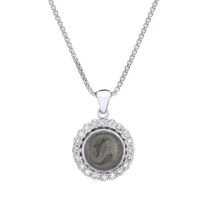 Large Diamond Halo Cremation Necklace in 14K White Gold