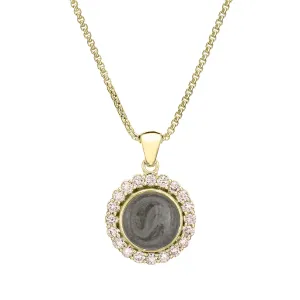Large Diamond Halo Cremation Necklace in 14K Yellow Gold